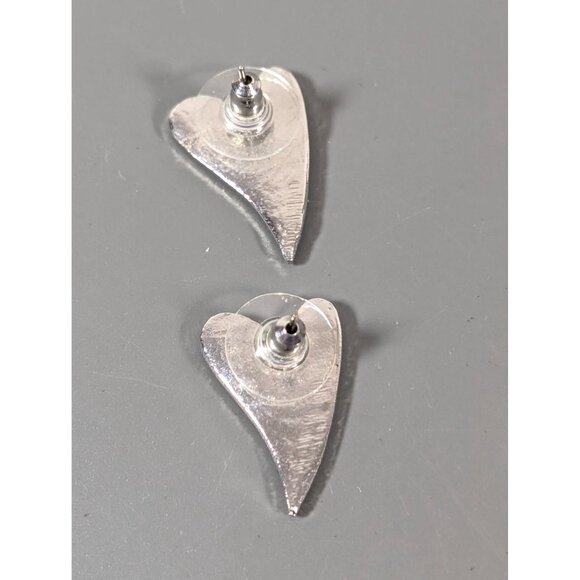 Red Aurora Borealis Crystal Rhinestone Pave Heart Drop Earrings Pierced Silver T - Picture 6 of 9